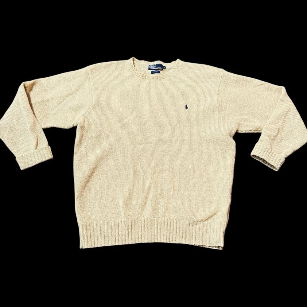 Vintage 90’s Men’s Polo By Ralph Lauren Tan Long Sleeve 100% Wool Sweater XL